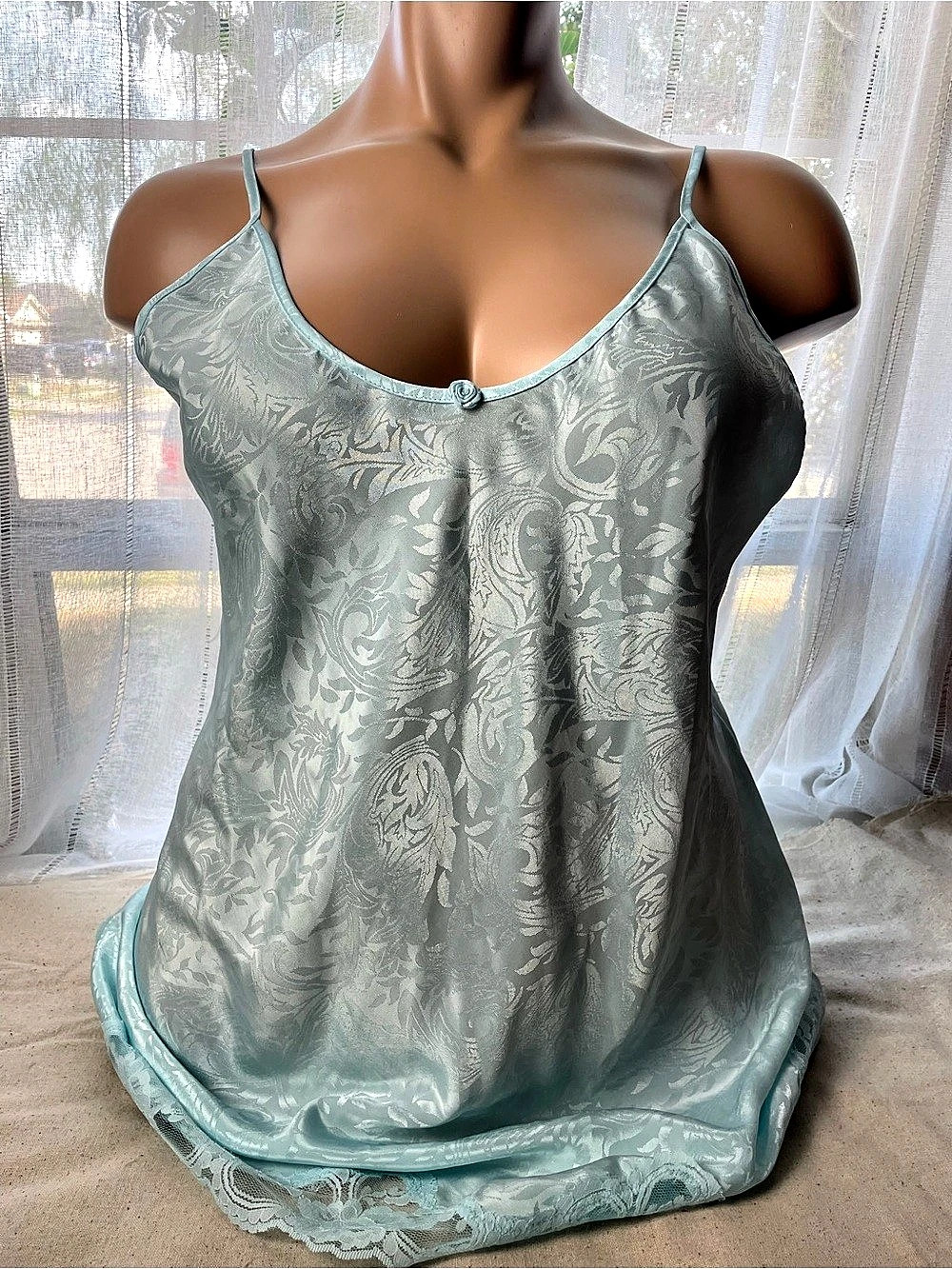 Intimate Moods Floral Satin Chemise in Blue Size XL